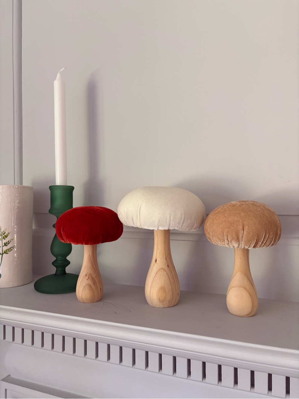Velvet Mushroom Décor Trio - orange, Cream, Tan